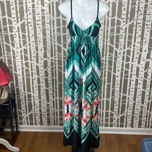 Geometric Tropical Floral Print Maxi Dress sz S